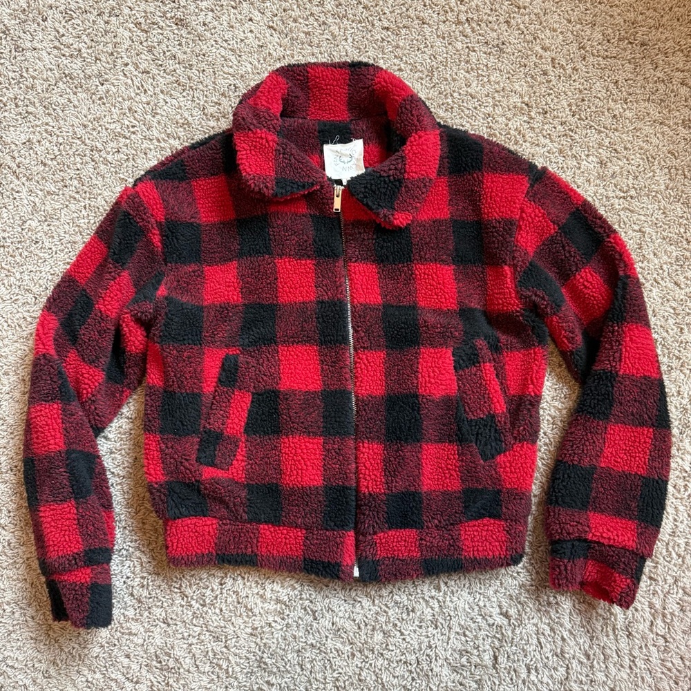 Fantastic Fawn Buffalo plaid sherpa teddy coat